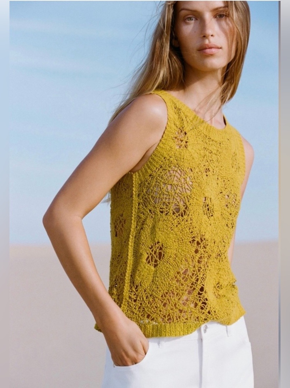 ZARA New Sleeveless Crochet Top in Mustard NWT